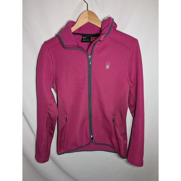 Spyder Active Womens Ribbed Fleece Full Zip Sweatshirt Jacket Sz Medium Pink - Picture 1 of 6
